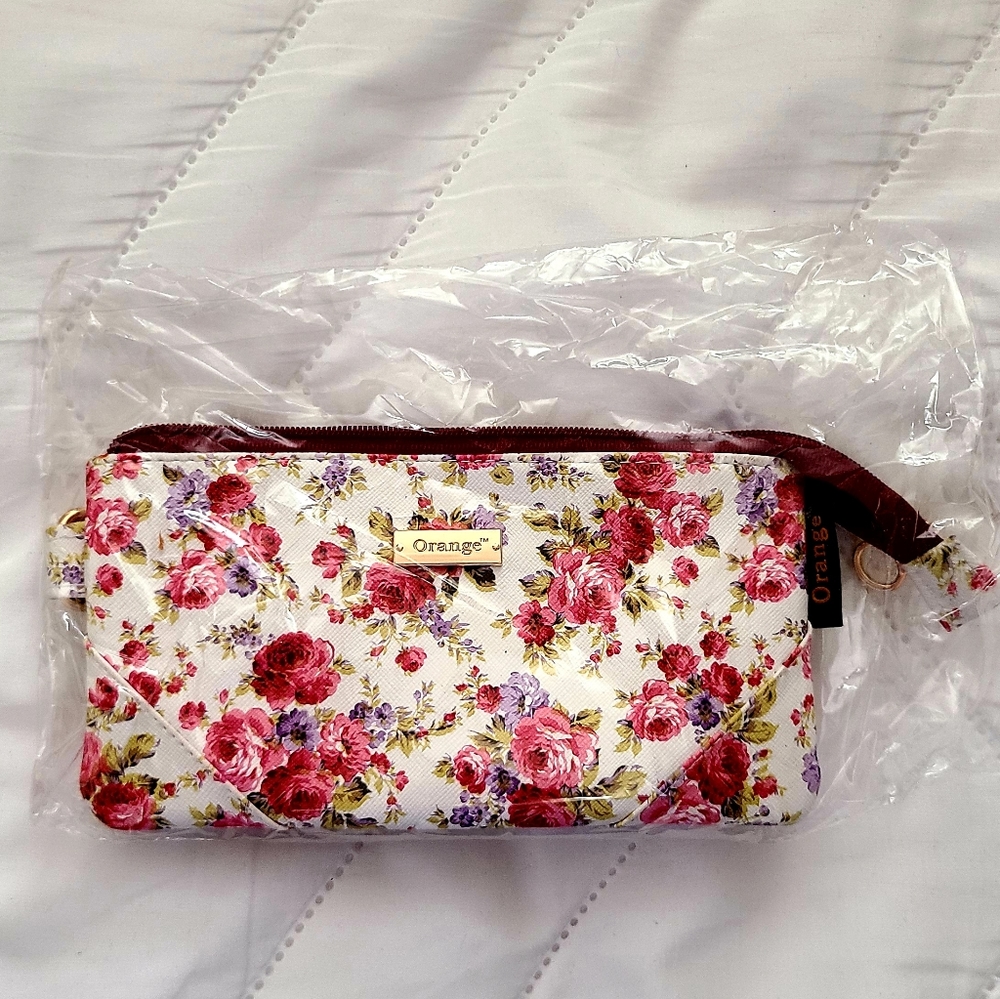 🥳FINAL PRICE👍👛 NWOT 💐 GORGEOUS Orange brand floral wristlet - Picture 4 of 9